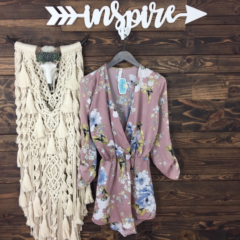 Blue Blush | Drape Plunge Floral Romper